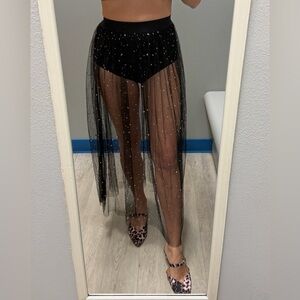 SHEIN Sheer Black Mesh Maxi Skirt Gold Star Moon Size M